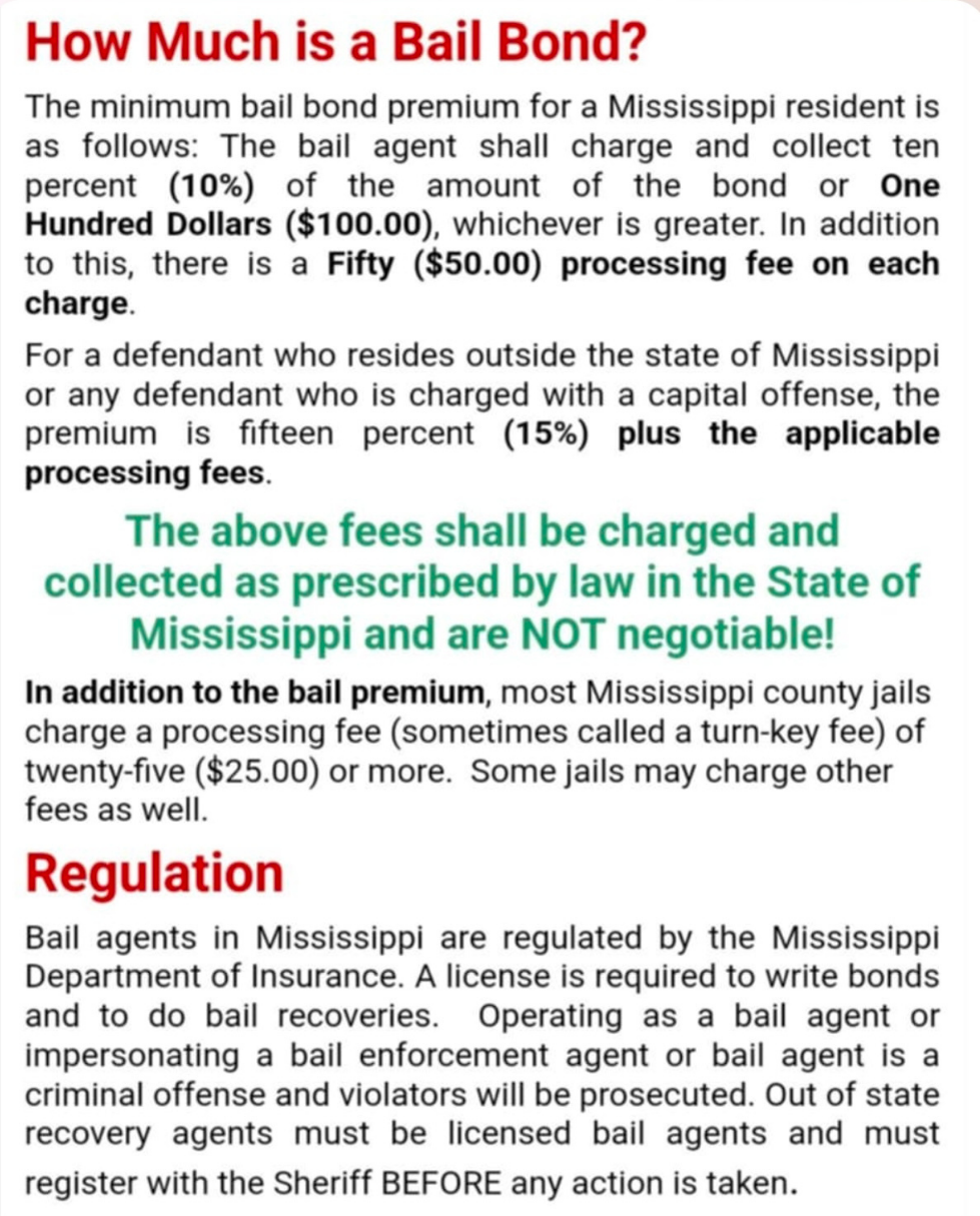 Mississippi Department of Insurance bail bond laws and regulations in Jackson, Mississippi.